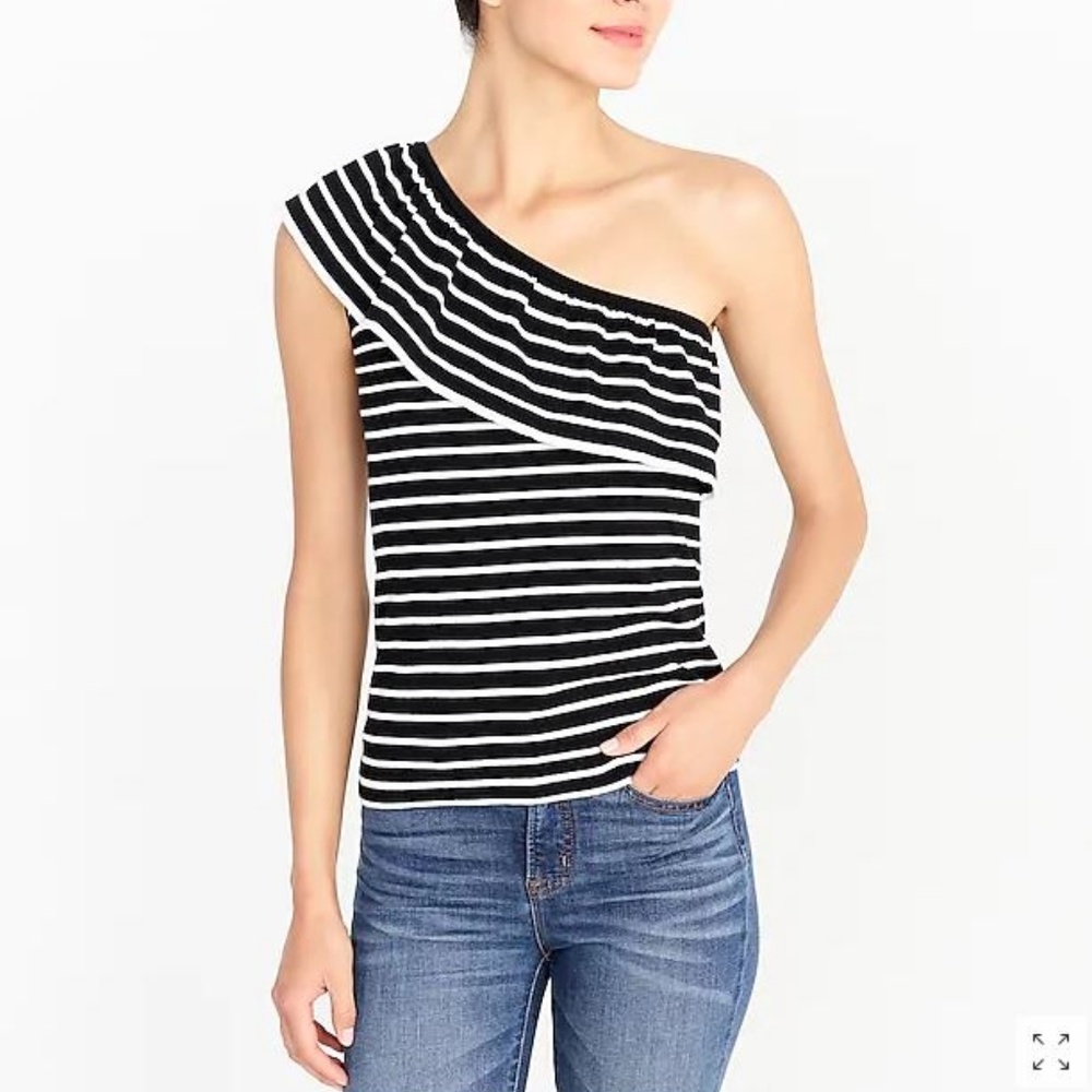NWT J.Crew Striped One-shoulder Ruffle Top - Picture 3 of 4